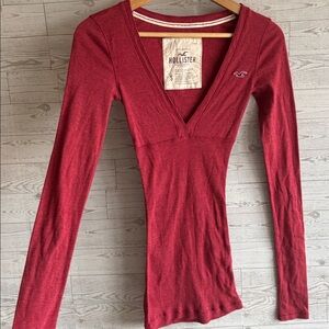 Hollister Y2K Red Babydoll Tunic Top Long Sleeve Size S Fairy Grunge coquette
